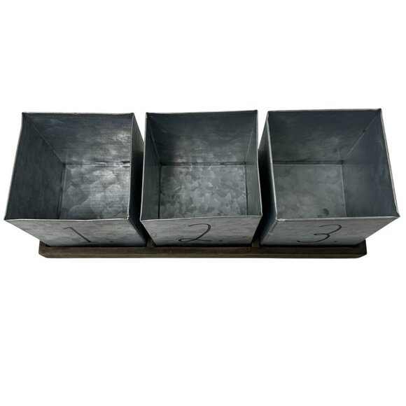 Rae Dunn Numbered Galvanized Tin Organizer with Wood Tray 1 2 3 College Office - Picture 2 of 12